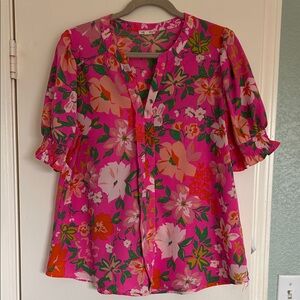 JODIFL Pink and Orange Floral Blouse